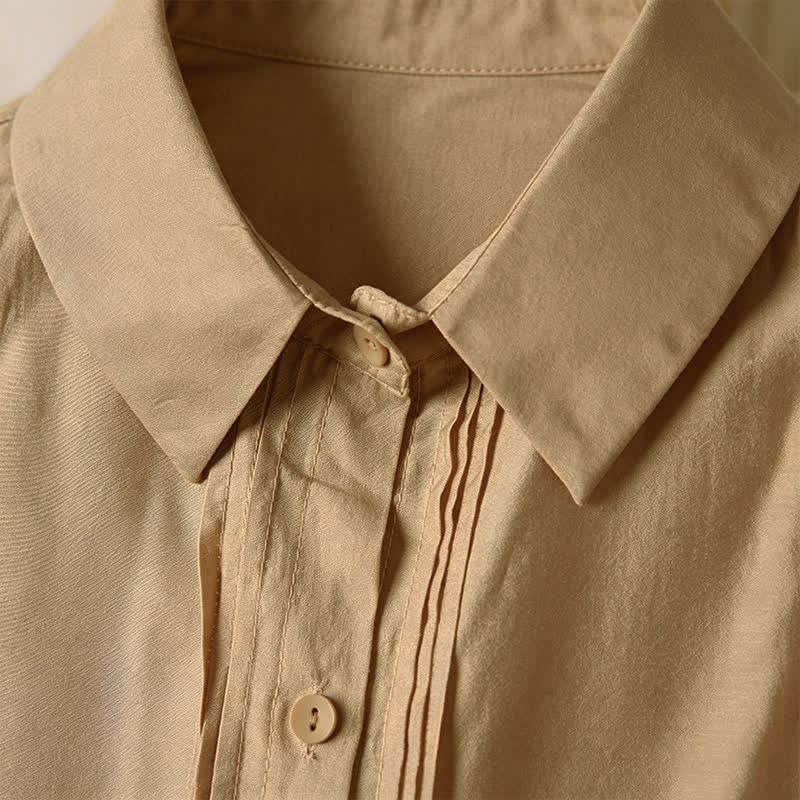 Buddha Stones Summer Elegant Vintage Button-up Solid Front Pleated Ruffle Women's Short Sleeve Shirts - image 14