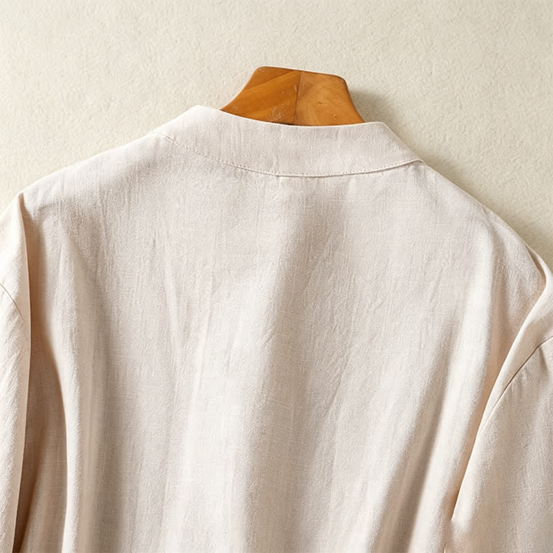 Buddha Stones Summer Tang Style Vintage Mandarin Collar Frog Button Solid Women's Short Sleeve Shirts With Pockets - image 3