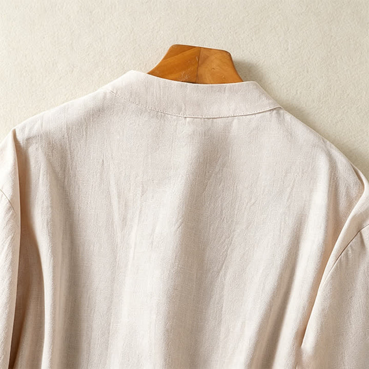 Buddha Stones Summer Tang Style Vintage Mandarin Collar Frog Button Solid Women's Short Sleeve Shirts With Pockets - image 3