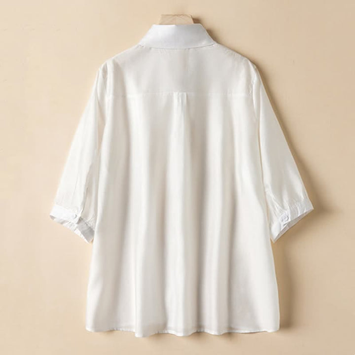 Buddha Stones Summer Elegant Vintage Button-up Solid Front Pleated Ruffle Women's Short Sleeve Shirts - image 22