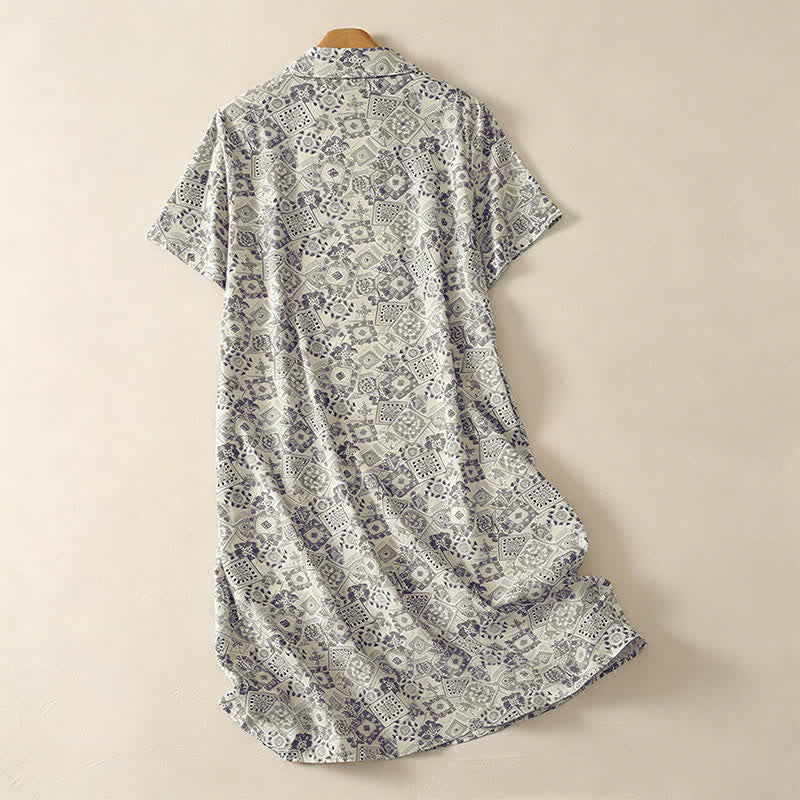 Buddha Stones Summer Casual Vintage Button-Up Geometric Women's Short Sleeve Knee Length Dress With Pockets - image 4