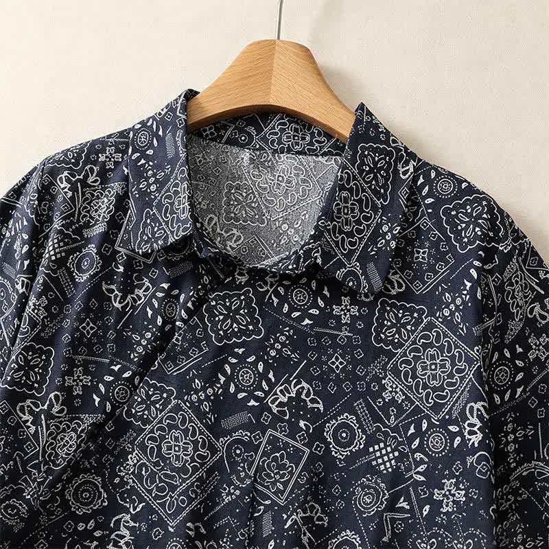 Buddha Stones Summer Casual Vintage Button-Up Geometric Women's Short Sleeve Knee Length Dress With Pockets - image 1