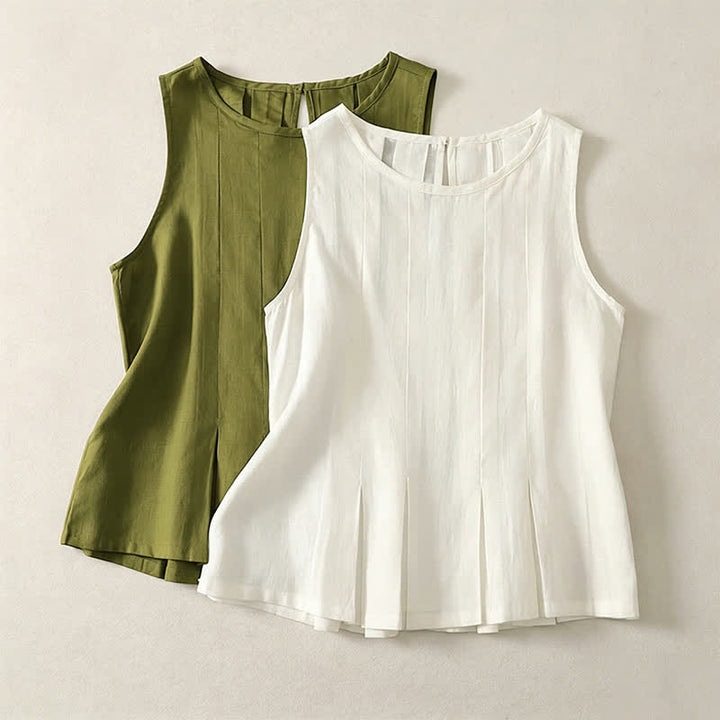 Buddha Stones Summer Elegant Pleated Solid Tank Top Vertical Seam Women's Sleeveless T-shirts - image 13