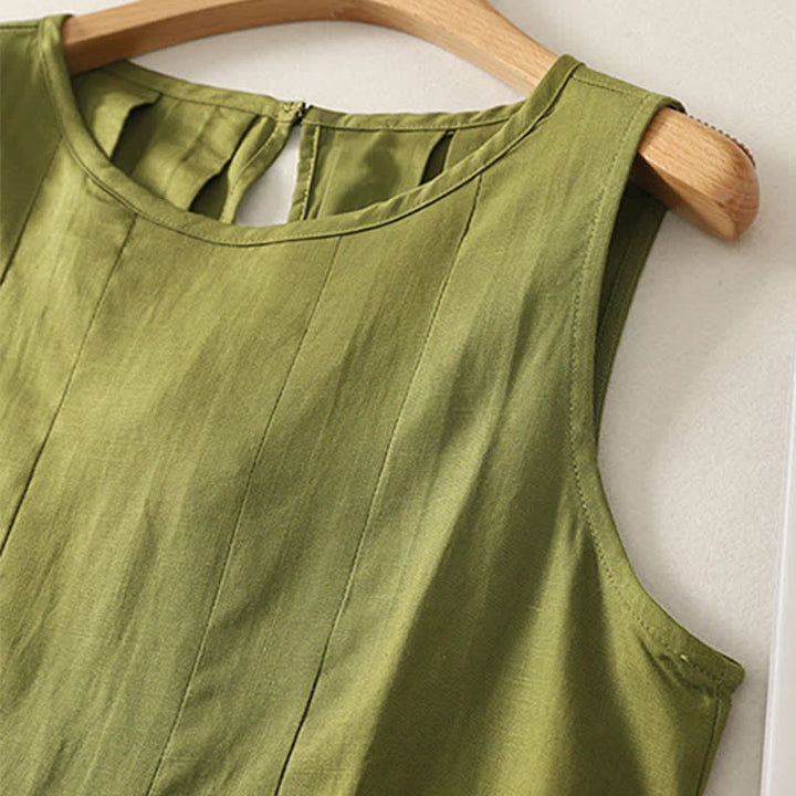 Buddha Stones Summer Elegant Pleated Solid Tank Top Vertical Seam Women's Sleeveless T-shirts - image 2