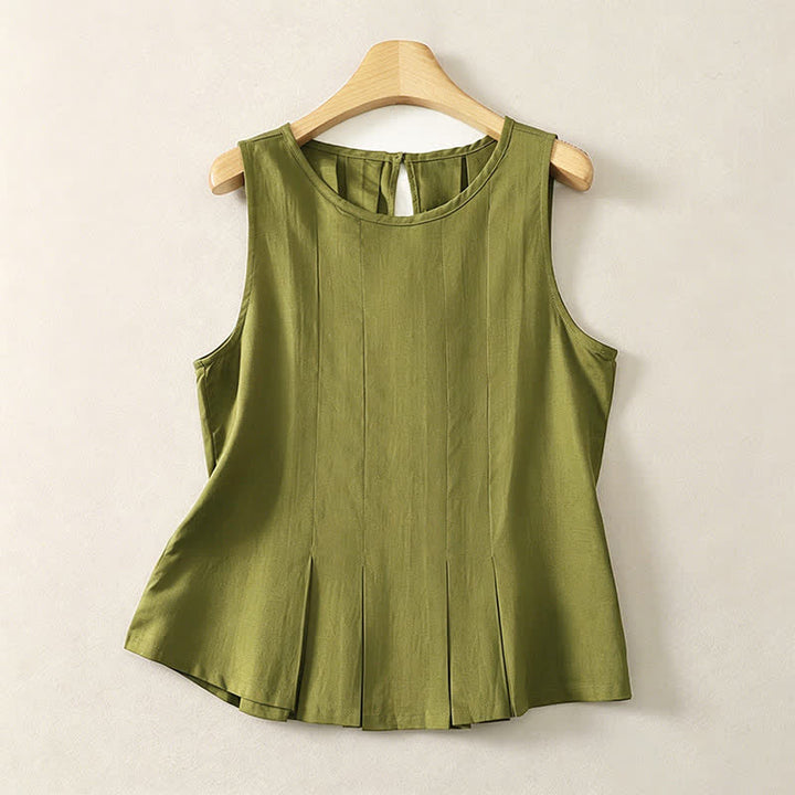 Buddha Stones Summer Elegant Pleated Solid Tank Top Vertical Seam Women's Sleeveless T-shirts - OliveDrab - US8-10, UK/AU12-14, EU40-42 (2XL) - image 0