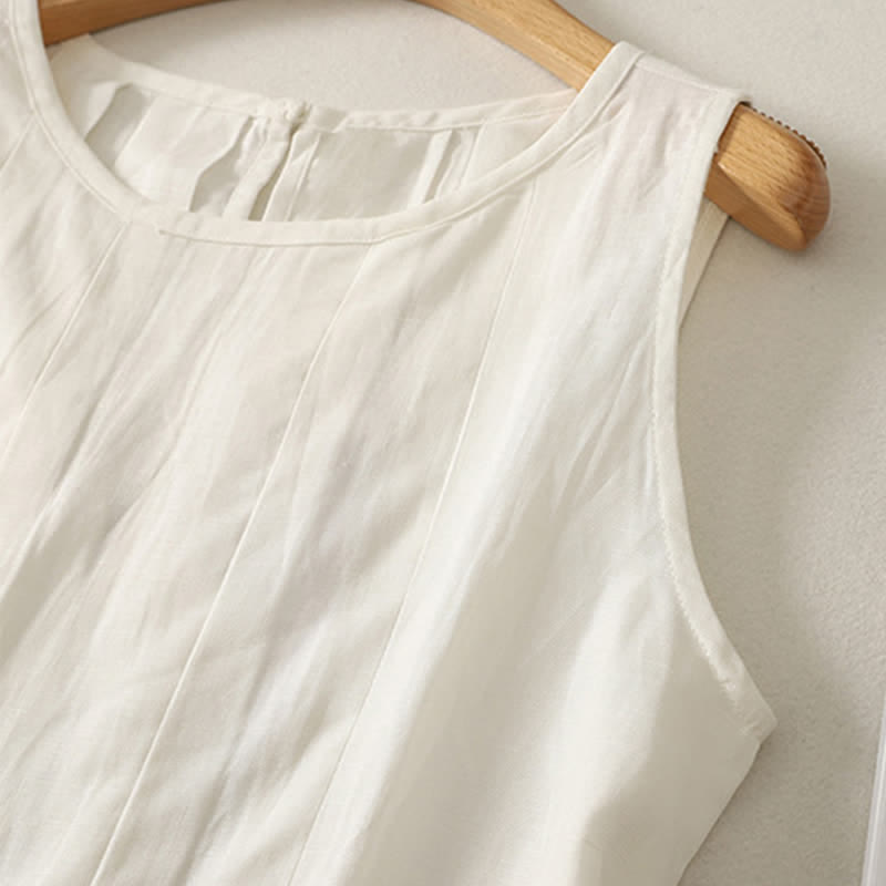 Buddha Stones Summer Elegant Pleated Solid Tank Top Vertical Seam Women's Sleeveless T-shirts - image 7