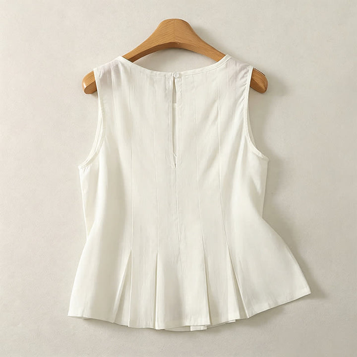 Buddha Stones Summer Elegant Pleated Solid Tank Top Vertical Seam Women's Sleeveless T-shirts - image 5