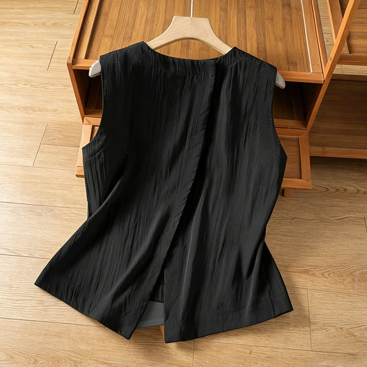 Buddha Stones Summer Casual Minimalist Solid Tank Top Irregular Back Design Women's Sleeveless Shirts - image 8