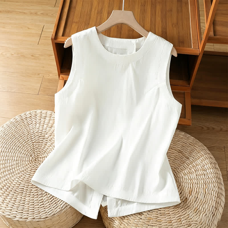 Buddha Stones Summer Casual Minimalist Solid Tank Top Irregular Back Design Women's Sleeveless Shirts - White - US8-10, UK/AU12-14, EU40-42 (2XL) - image 9