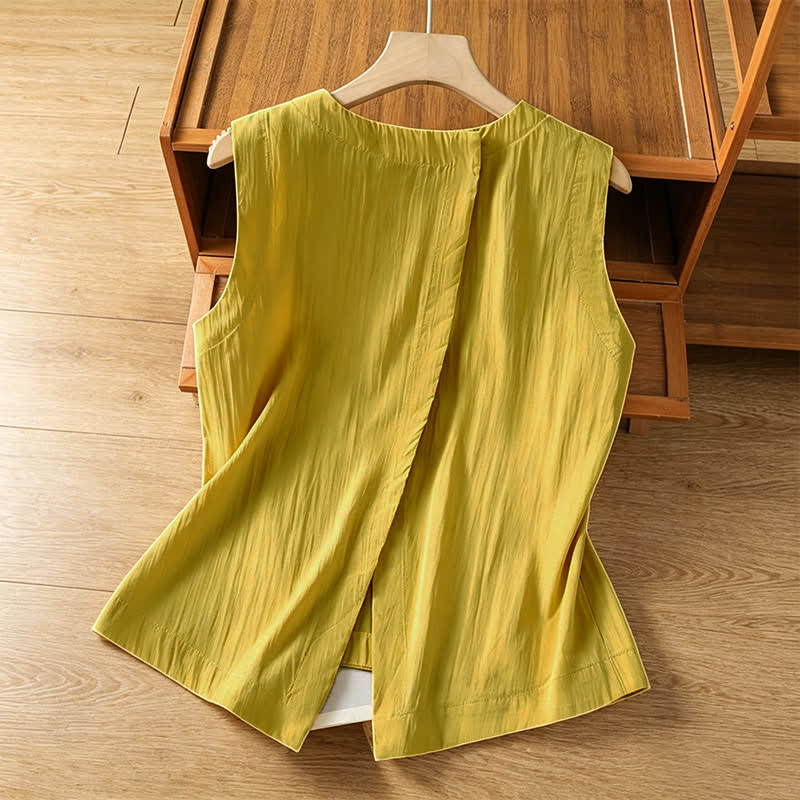 Buddha Stones Summer Casual Minimalist Solid Tank Top Irregular Back Design Women's Sleeveless Shirts - image 1