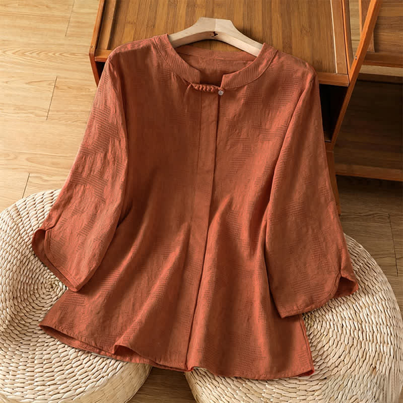 Buddha Stones Summer Boho Tang Style Embroidery Drawstring Solid Women's Short Sleeve Shirts - Peru - US12, UK/AU16, EU44 (3XL) - image 14