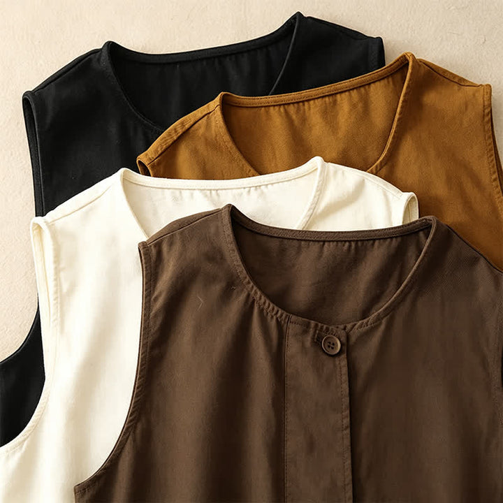 Buddha Stones Summer Casual Vintage Button-Up Drawstring Solid Tank Top Women's Sleeveless Shirts - image 30