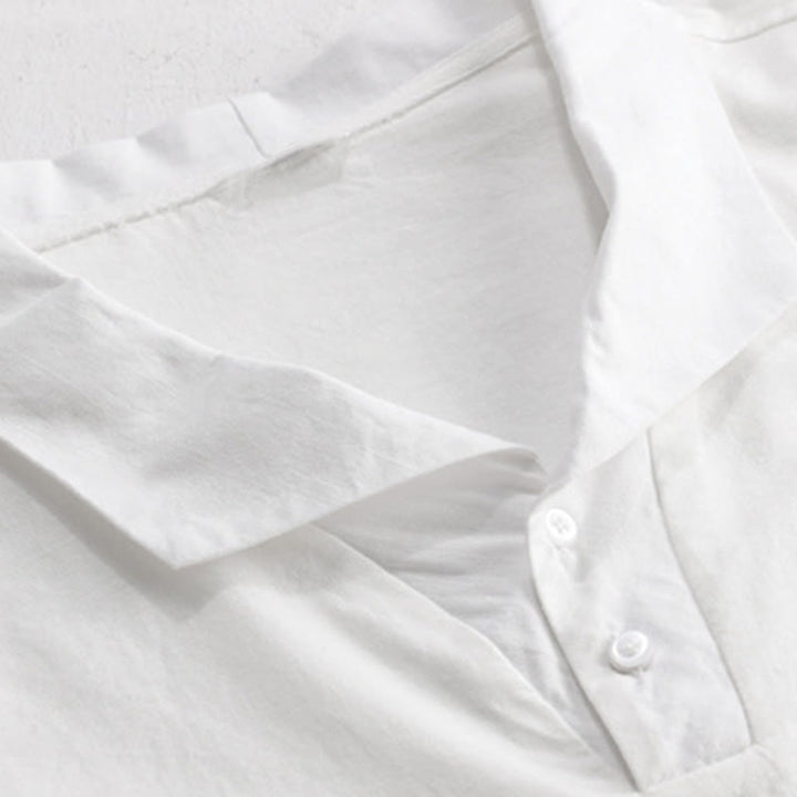 Buddha Stones Summer Casual Minimalist Button-Up Solid Lapel Men's Short Sleeve Shirts - image 8