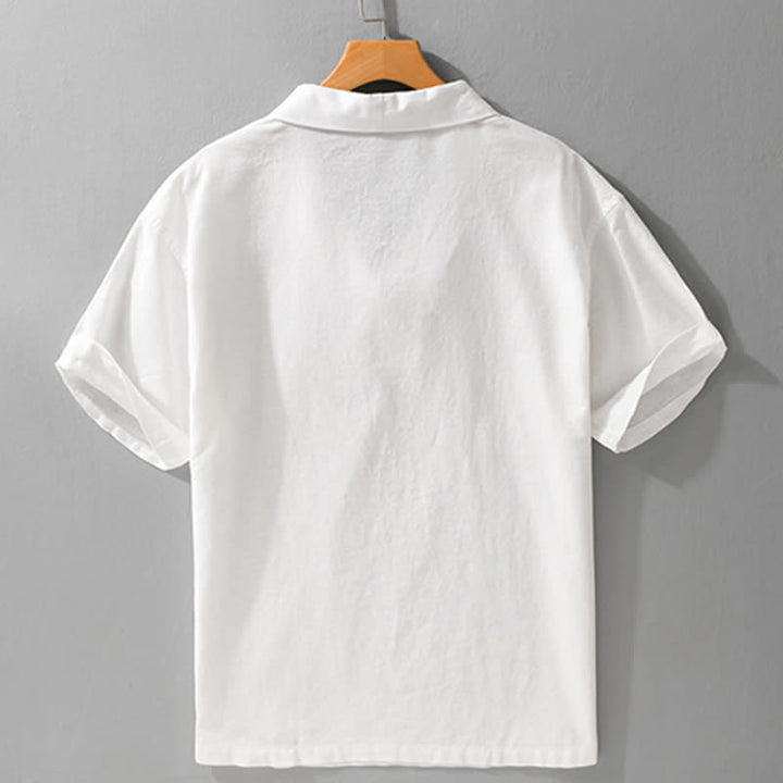 Buddha Stones Summer Casual Minimalist Button-Up Solid Lapel Men's Short Sleeve Shirts - image 6