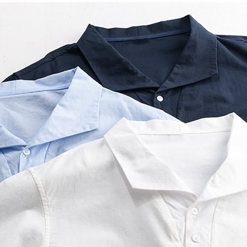 Buddha Stones Summer Casual Minimalist Button-Up Solid Lapel Men's Short Sleeve Shirts - image 13