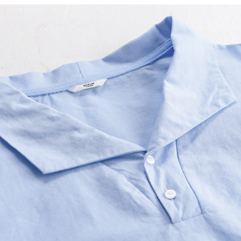 Buddha Stones Summer Casual Minimalist Button-Up Solid Lapel Men's Short Sleeve Shirts - image 1