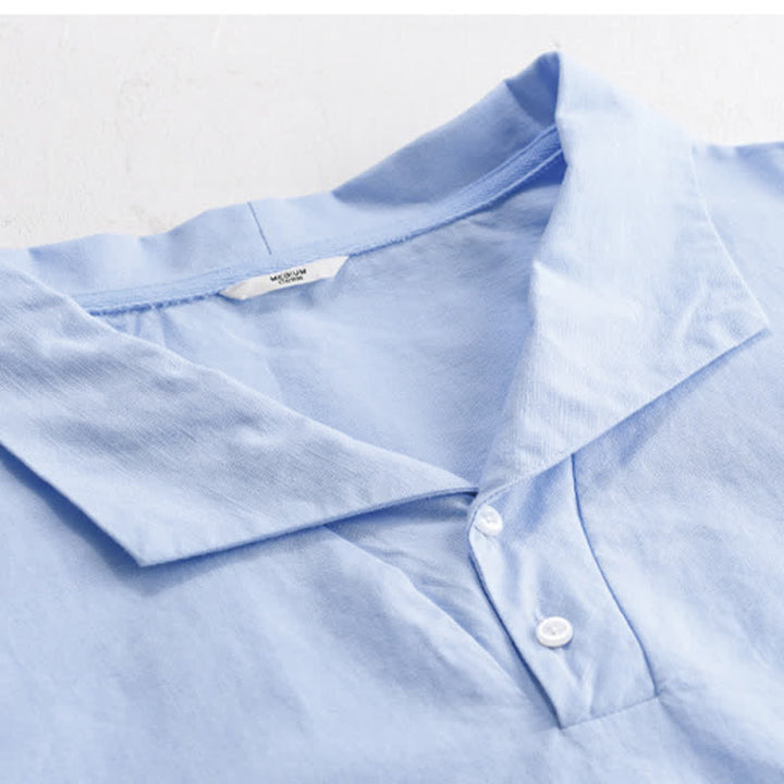 Buddha Stones Summer Casual Minimalist Button-Up Solid Lapel Men's Short Sleeve Shirts - image 1