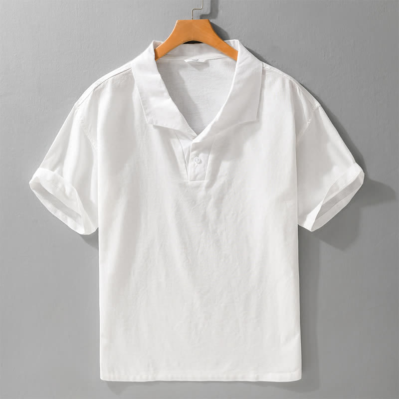 Buddha Stones Summer Casual Minimalist Button-Up Solid Lapel Men's Short Sleeve Shirts - White - US/UK/AU42，EU52 (3XL) - image 5