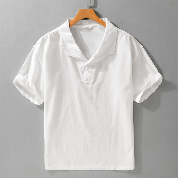 Buddha Stones Summer Casual Minimalist Button-Up Solid Lapel Men's Short Sleeve Shirts - White - US/UK/AU42，EU52 (3XL) - image 5