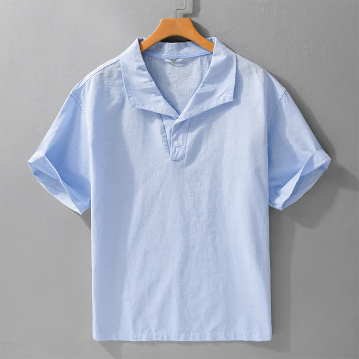 Buddha Stones Summer Casual Minimalist Button-Up Solid Lapel Men's Short Sleeve Shirts - LightSkyBlue - US/UK/AU42，EU52 (3XL) - image 0