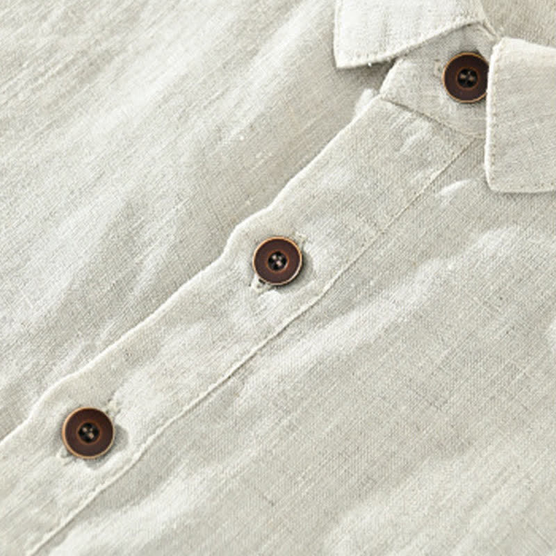 Buddha Stones Summer Casual Minimalist Button-Up Solid Linen Men's Short Sleeve Shirts - image 5