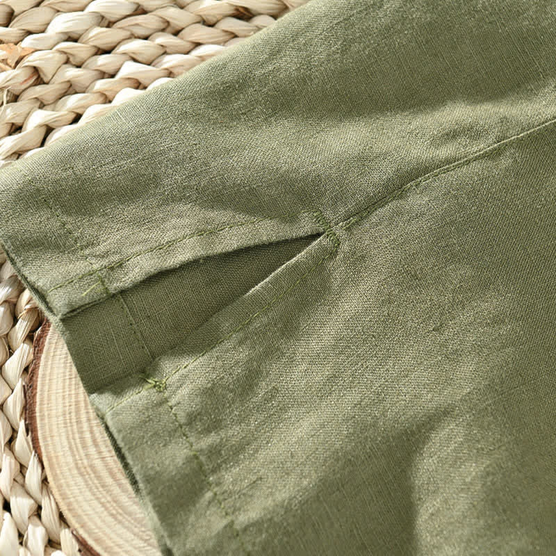 Buddha Stones Summer Casual Minimalist Button-Up Solid Linen Men's Short Sleeve Shirts - image 16