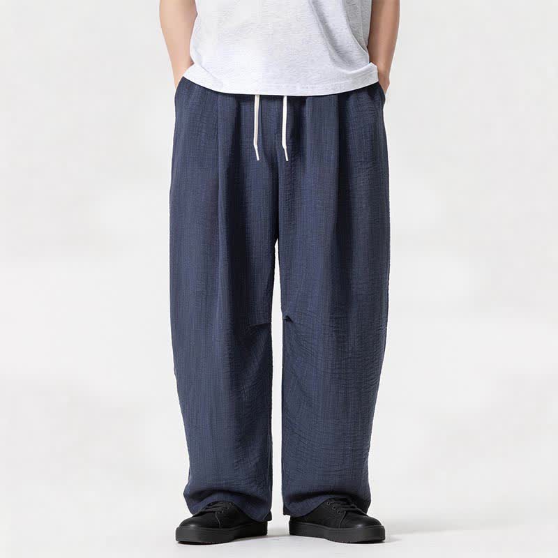 Buddha Stones Spring Summer Casual Minimalist Drawstring Solid Long Pants Men's Straight Leg Pants With Pocket - image 1