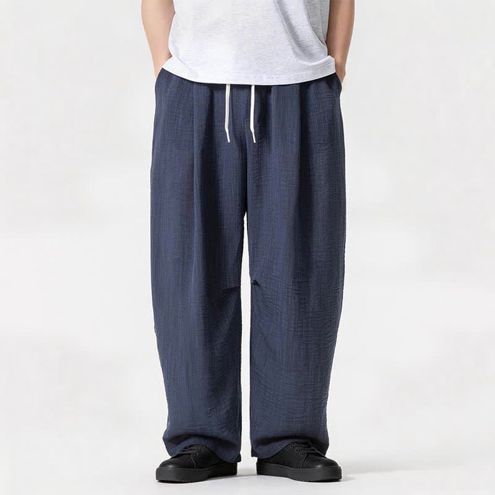 Buddha Stones Spring Summer Casual Minimalist Drawstring Solid Long Pants Men's Straight Leg Pants With Pocket - image 1