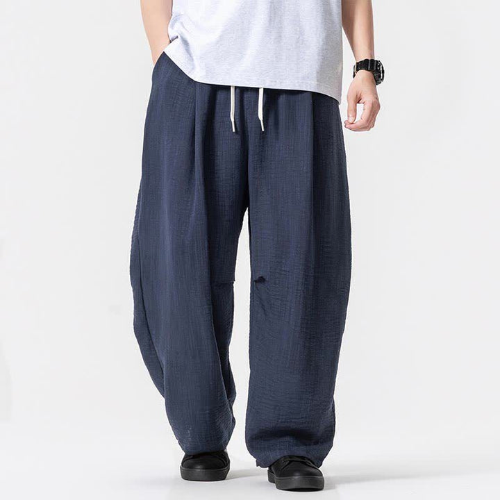 Buddha Stones Spring Summer Casual Minimalist Drawstring Solid Long Pants Men's Straight Leg Pants With Pocket - MidnightBlue - US/UK/AU46，EU56 (5XL) - image 0