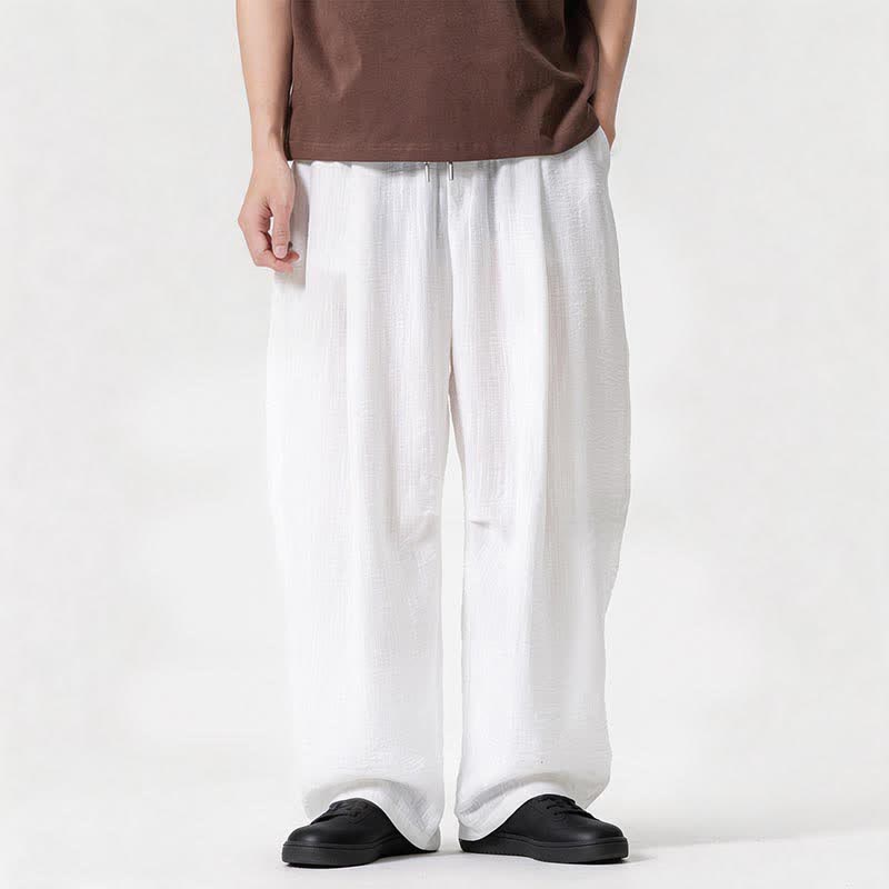Buddha Stones Spring Summer Casual Minimalist Drawstring Solid Long Pants Men's Straight Leg Pants With Pocket - White - US/UK/AU46，EU56 (5XL) - image 8