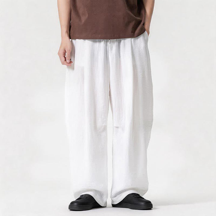 Buddha Stones Spring Summer Casual Minimalist Drawstring Solid Long Pants Men's Straight Leg Pants With Pocket - White - US/UK/AU46，EU56 (5XL) - image 8