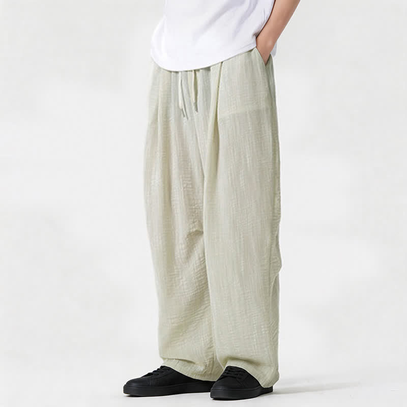 Buddha Stones Spring Summer Casual Minimalist Drawstring Solid Long Pants Men's Straight Leg Pants With Pocket - image 16