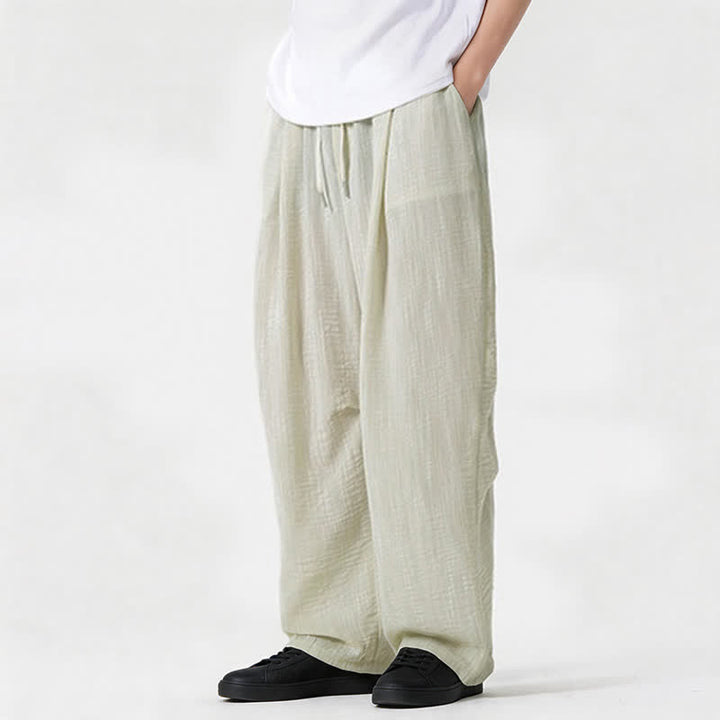 Buddha Stones Spring Summer Casual Minimalist Drawstring Solid Long Pants Men's Straight Leg Pants With Pocket - image 16