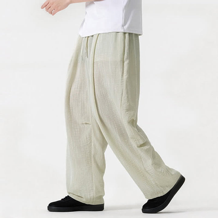 Buddha Stones Spring Summer Casual Minimalist Drawstring Solid Long Pants Men's Straight Leg Pants With Pocket - image 17