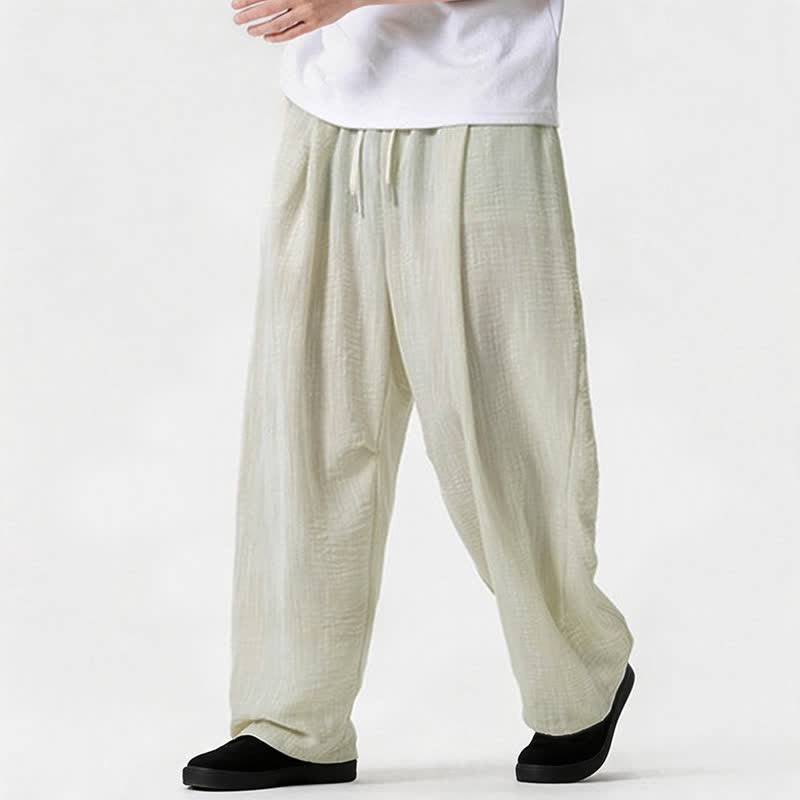 Buddha Stones Spring Summer Casual Minimalist Drawstring Solid Long Pants Men's Straight Leg Pants With Pocket - image 20