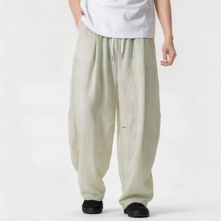 Buddha Stones Spring Summer Casual Minimalist Drawstring Solid Long Pants Men's Straight Leg Pants With Pocket - Beige - US/UK/AU46，EU56 (5XL) - image 15