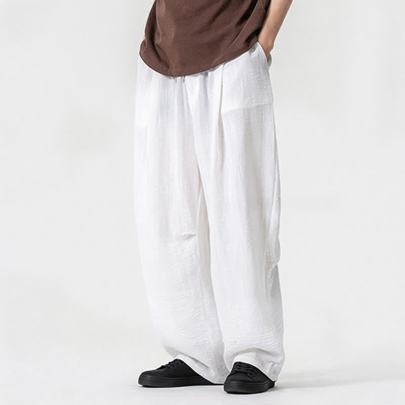 Buddha Stones Spring Summer Casual Minimalist Drawstring Solid Long Pants Men's Straight Leg Pants With Pocket - image 10