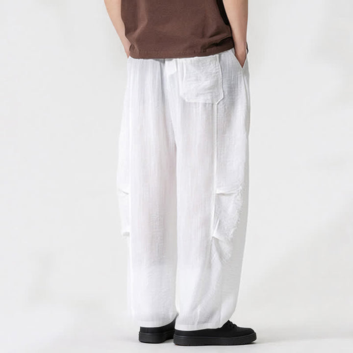 Buddha Stones Spring Summer Casual Minimalist Drawstring Solid Long Pants Men's Straight Leg Pants With Pocket - image 11