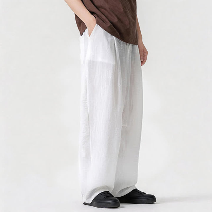 Buddha Stones Spring Summer Casual Minimalist Drawstring Solid Long Pants Men's Straight Leg Pants With Pocket - image 14