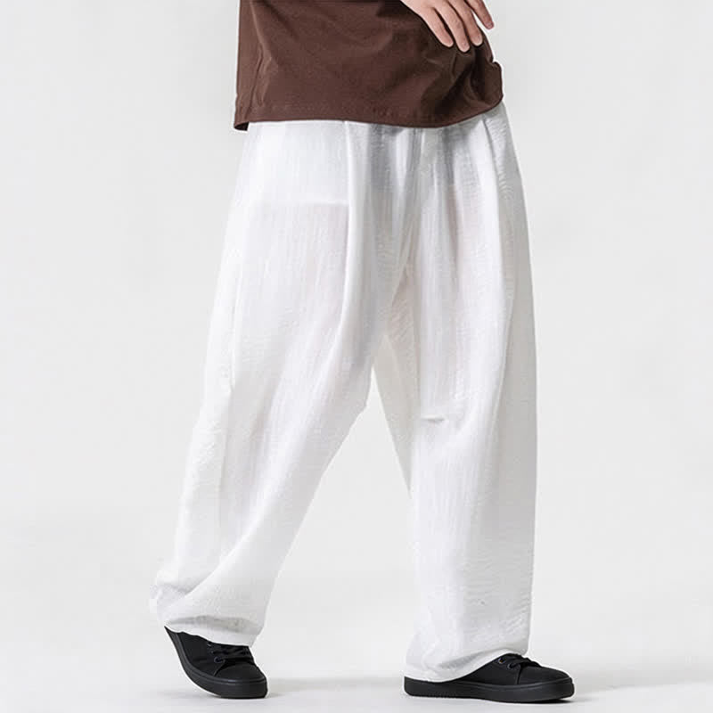 Buddha Stones Spring Summer Casual Minimalist Drawstring Solid Long Pants Men's Straight Leg Pants With Pocket - image 12