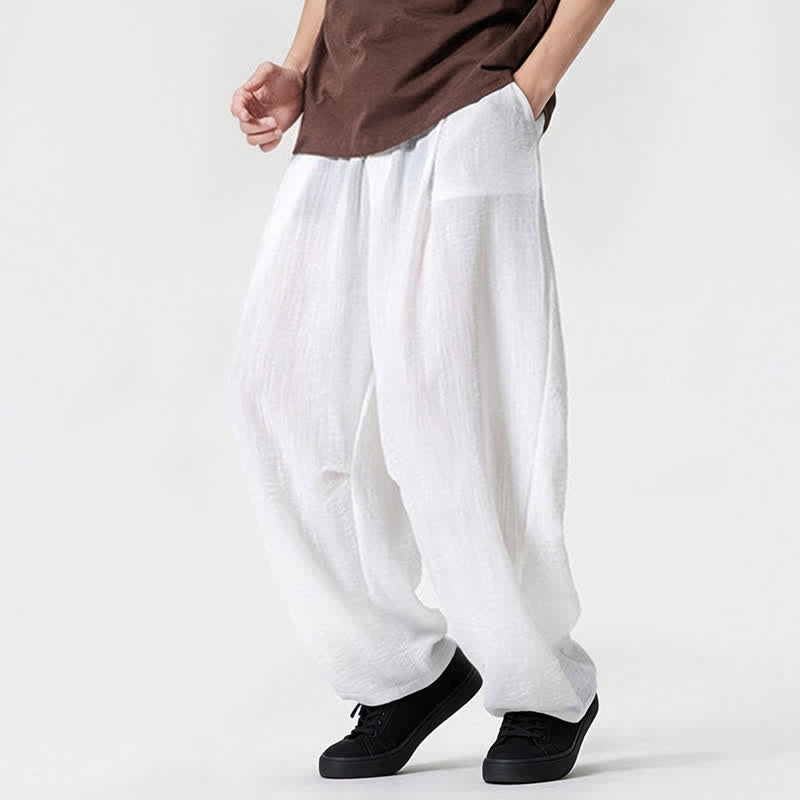 Buddha Stones Spring Summer Casual Minimalist Drawstring Solid Long Pants Men's Straight Leg Pants With Pocket - image 9
