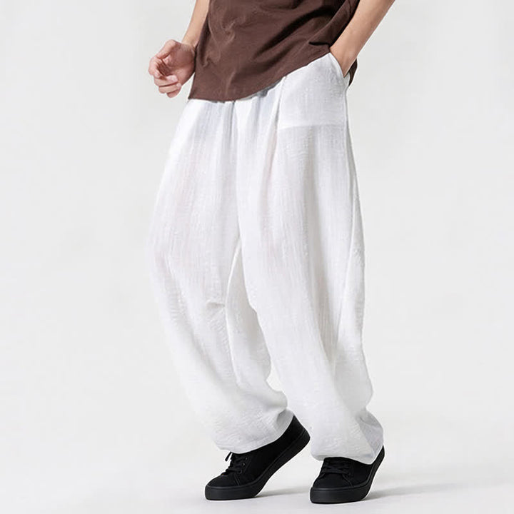 Buddha Stones Spring Summer Casual Minimalist Drawstring Solid Long Pants Men's Straight Leg Pants With Pocket - image 9