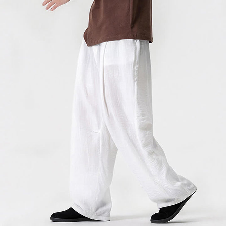 Buddha Stones Spring Summer Casual Minimalist Drawstring Solid Long Pants Men's Straight Leg Pants With Pocket - image 13