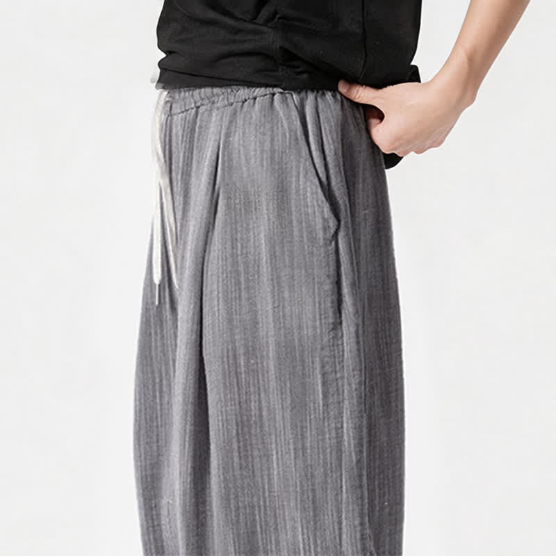 Buddha Stones Spring Summer Casual Minimalist Drawstring Solid Long Pants Men's Straight Leg Pants With Pocket - image 32