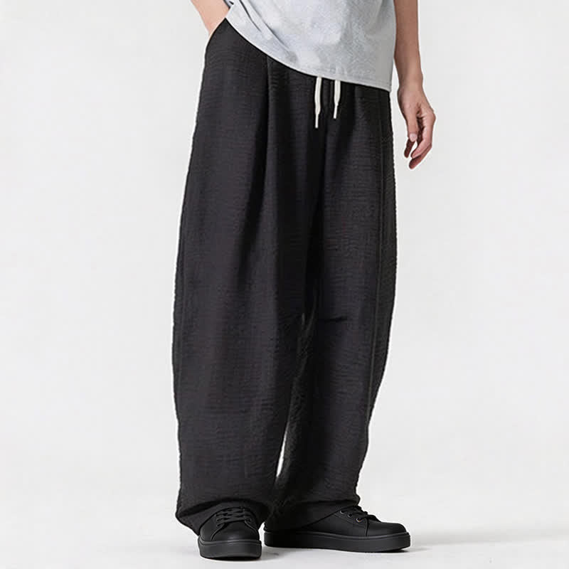 Buddha Stones Spring Summer Casual Minimalist Drawstring Solid Long Pants Men's Straight Leg Pants With Pocket - image 37