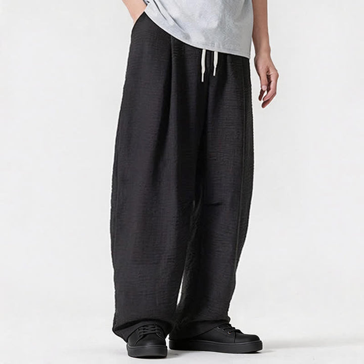 Buddha Stones Spring Summer Casual Minimalist Drawstring Solid Long Pants Men's Straight Leg Pants With Pocket - image 37
