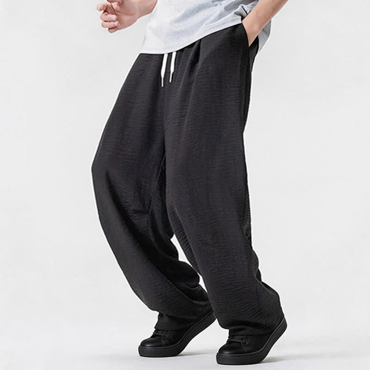 Buddha Stones Spring Summer Casual Minimalist Drawstring Solid Long Pants Men's Straight Leg Pants With Pocket - image 40