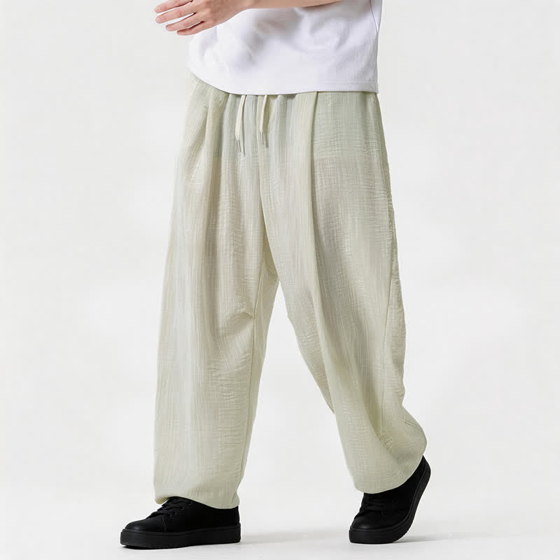 Buddha Stones Spring Summer Casual Minimalist Drawstring Solid Long Pants Men's Straight Leg Pants With Pocket - image 19