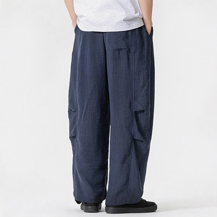 Buddha Stones Spring Summer Casual Minimalist Drawstring Solid Long Pants Men's Straight Leg Pants With Pocket - image 6