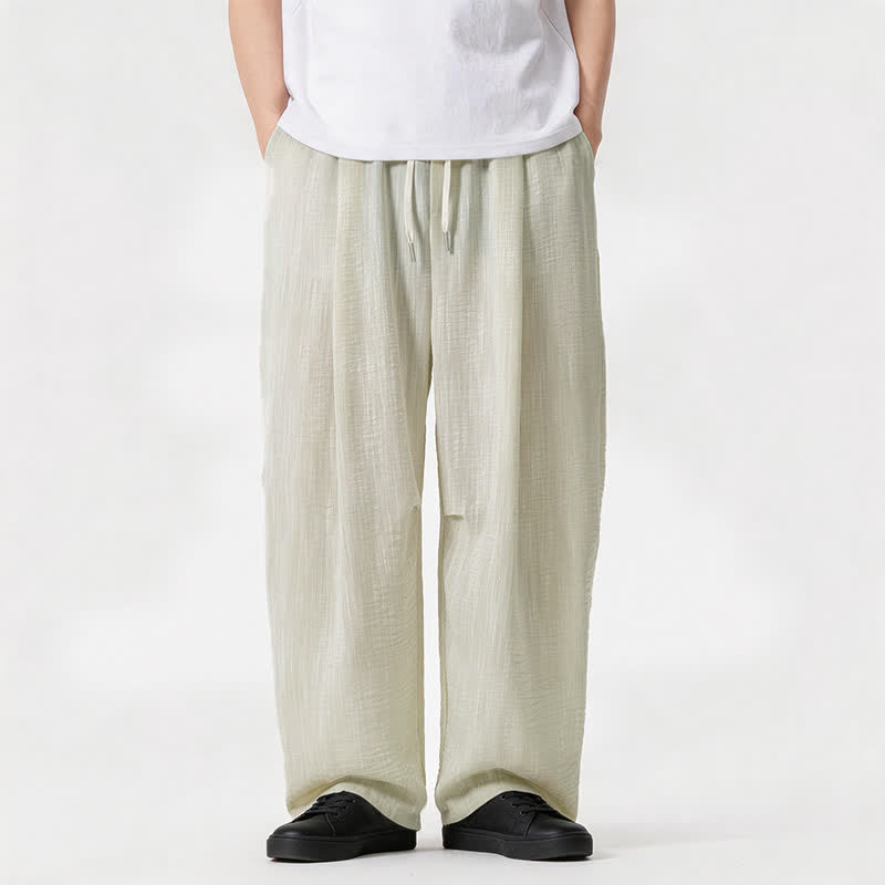 Buddha Stones Spring Summer Casual Minimalist Drawstring Solid Long Pants Men's Straight Leg Pants With Pocket - image 18